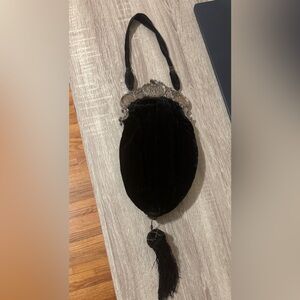 Antique Victorian Elegant Black Velvet Evening Bag